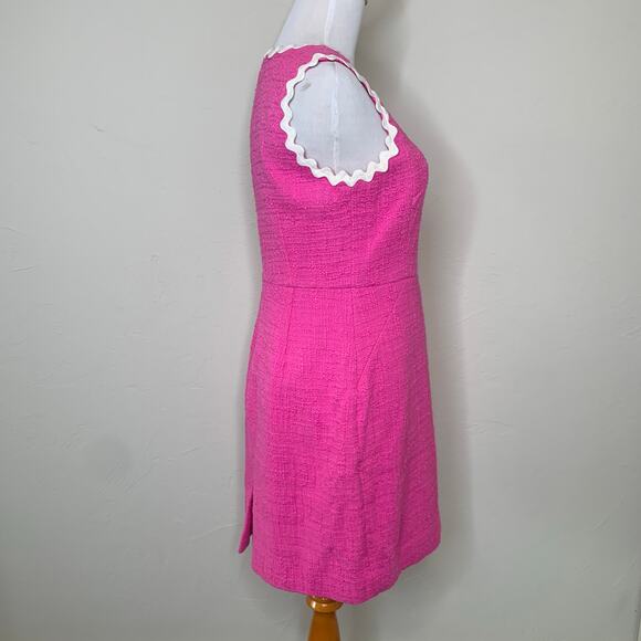 J Crew Shift Dress Pink Boucle Cotton Rick Rack Trim Sz 4P - Picture 5 of 14